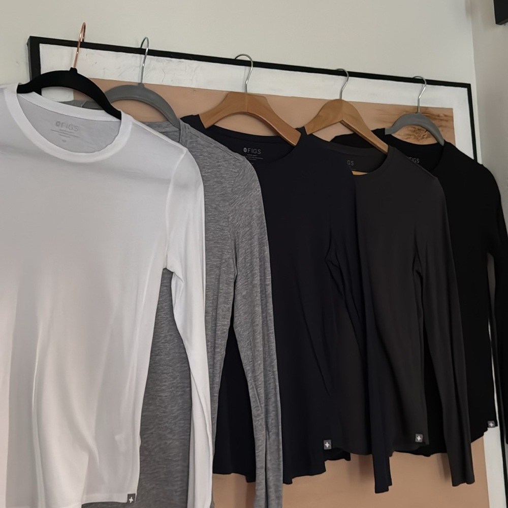 5 Figs Super Soft Long Sleeves tees in  black,dark gray,navy, light gray & white